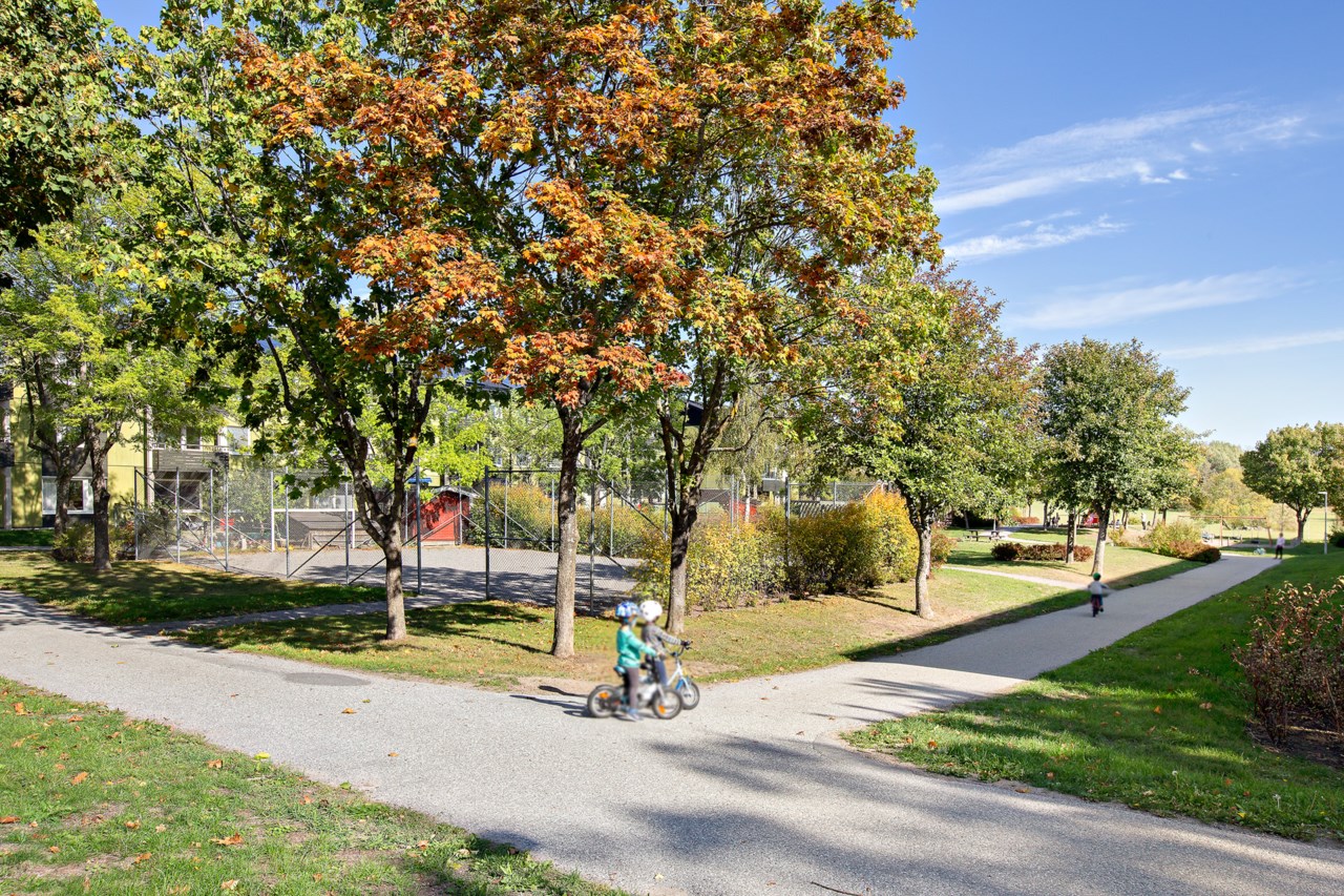Högsätra promenadvägar gröna husen