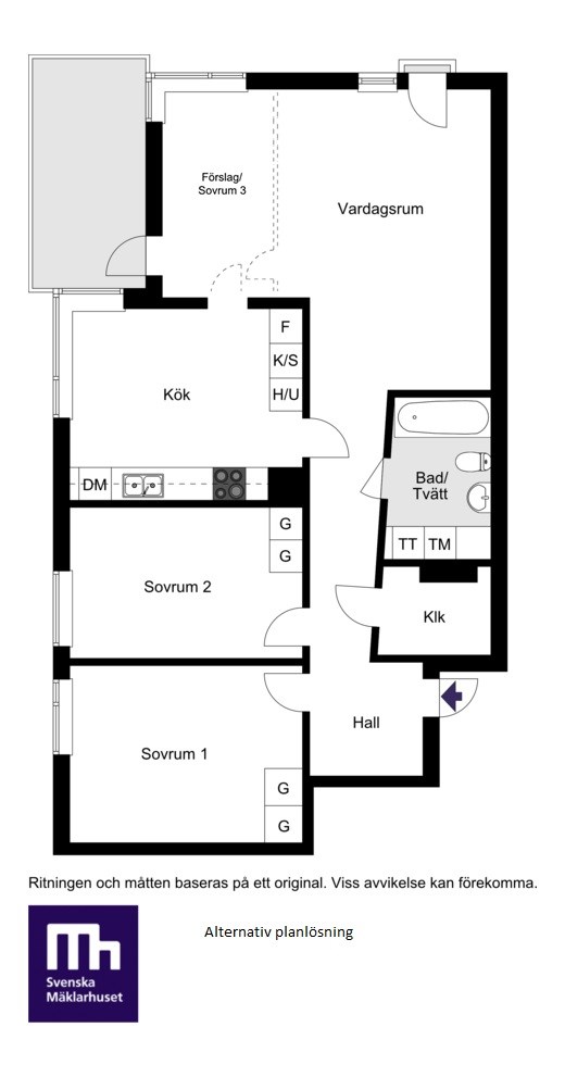 Planlösning Skulptörvägen 18 alternativ