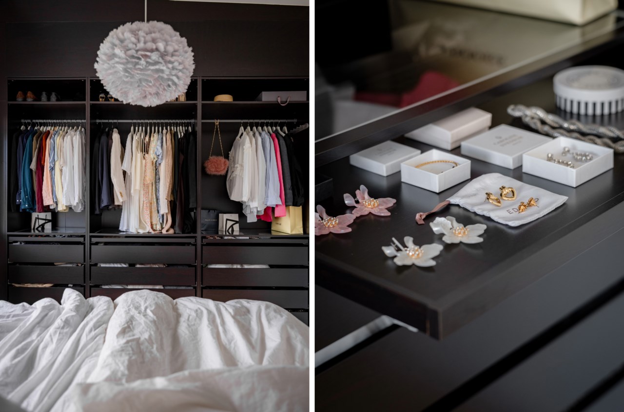 Bra med förvaring i hel garderobsvägg i master bedroom