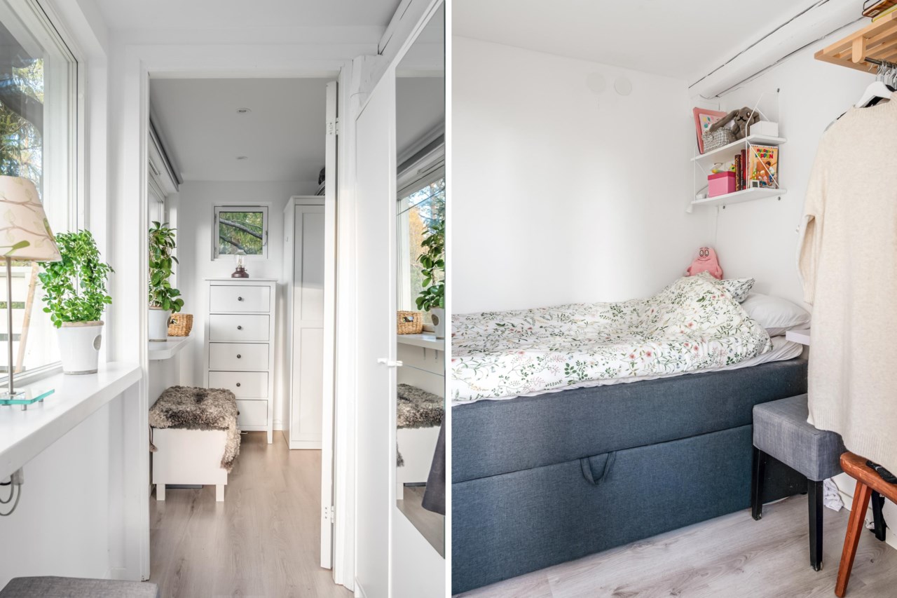 Sovrum på entréplan med plats för säng och garderober