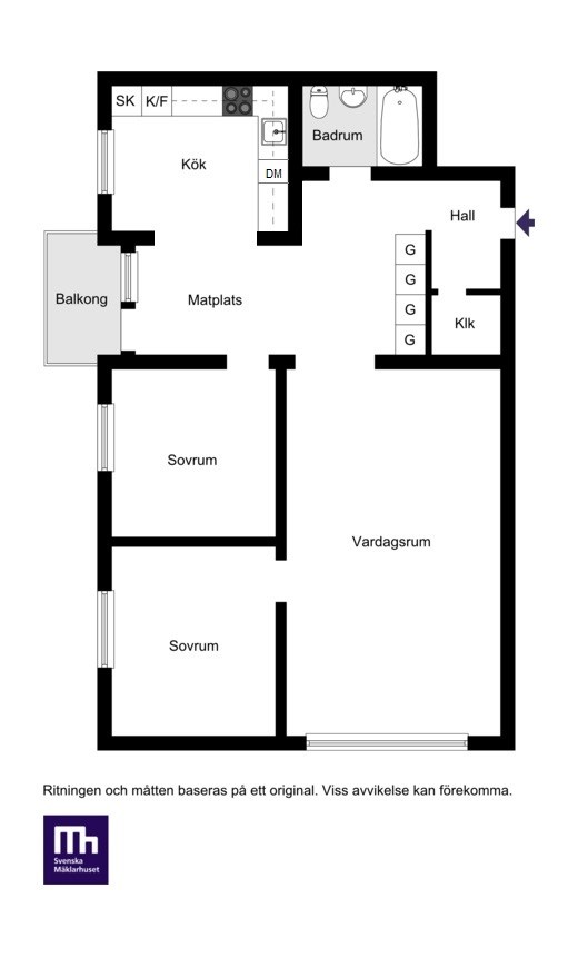 Alternativ planlösning öppet mellan kök och matrum