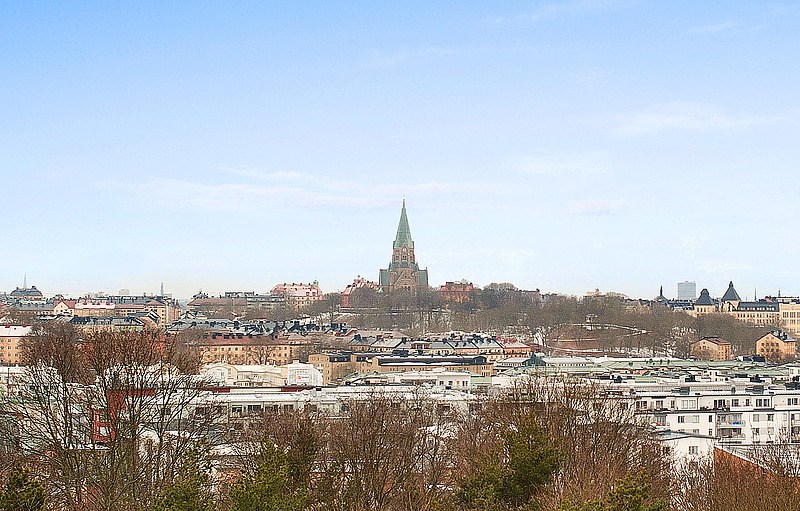 Utsikt över Stockholms takåsar och kyrktorn