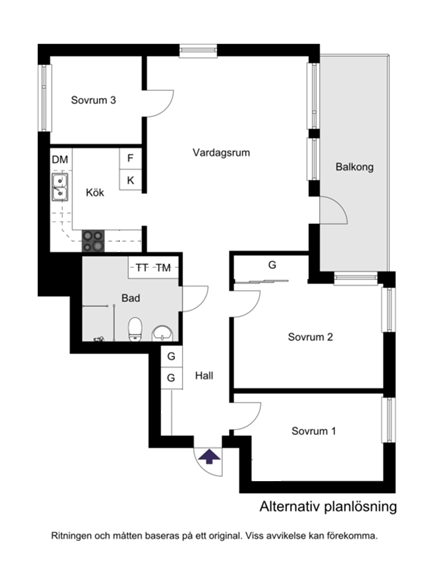 Planritning Stora Kvinns väg 64 alternativ