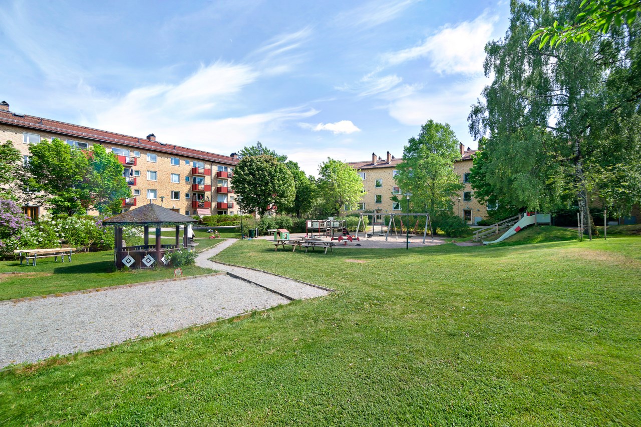 Innergården utanför bostadens fönster!